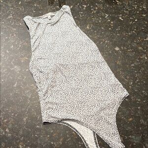 White and Black Leopard Print Bodysuit